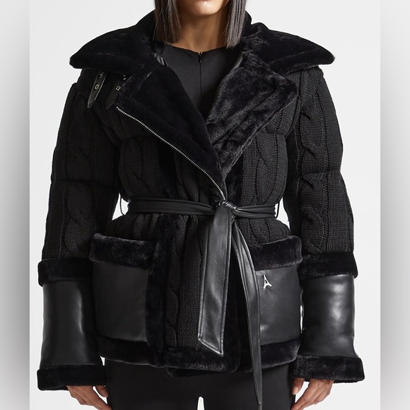 Maniere De Voir KNIT AND PLUSH PUFFER BIKER JACKET - BLACK - Picture 3 of 5